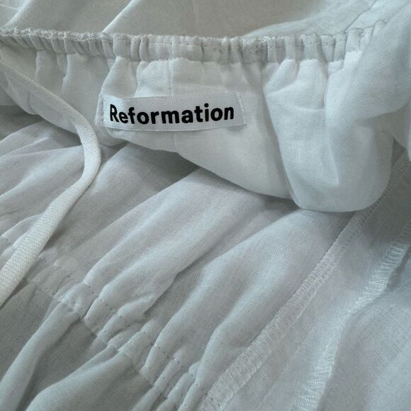 Reformation Linen Midi Dress Open Back Puff Sleeve White Size 12 - Picture 10 of 16